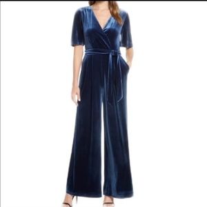 Blue Velvet Wide Leg Jumpsuit with Wrap Top